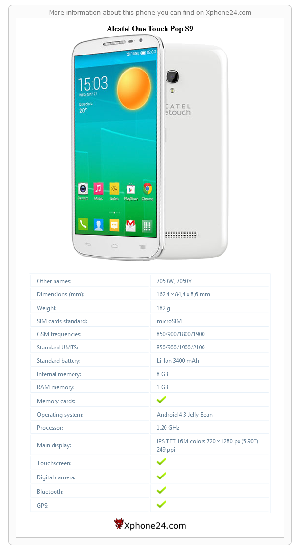 Alcatel One Touch Pop S9 technical specifications