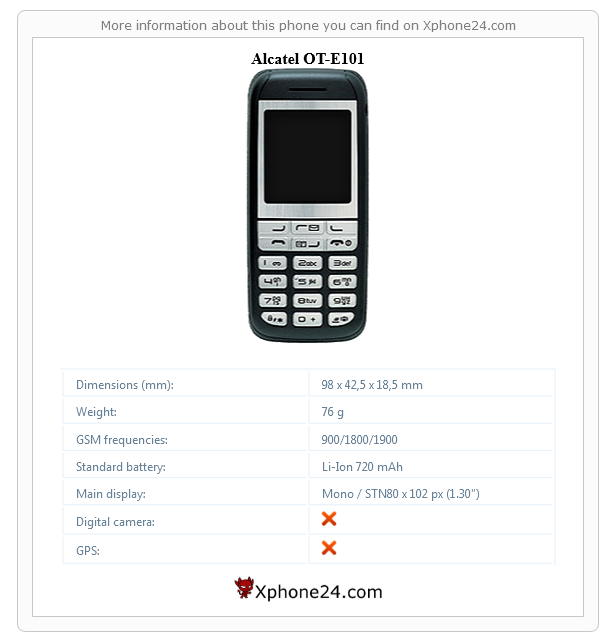 Alcatel OT-E101 technical specifications