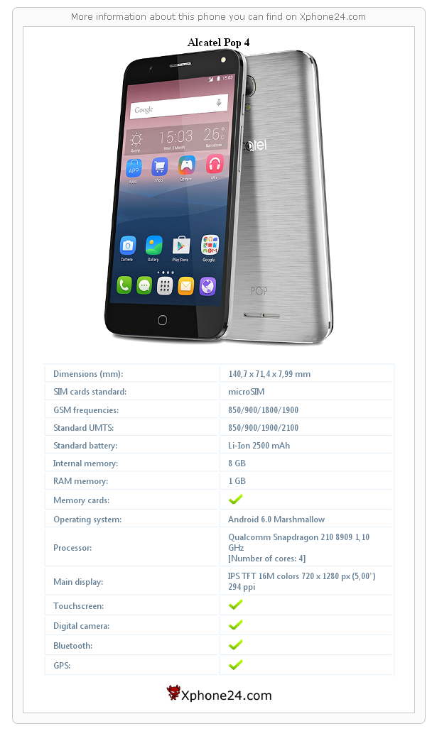 Alcatel Pop 4 technical specifications