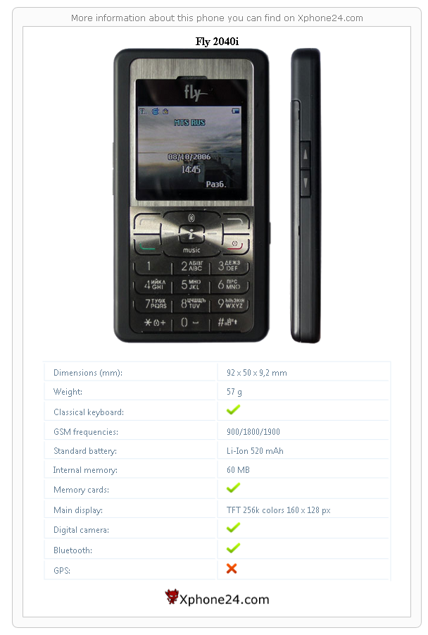 Fly 2040i technical specifications