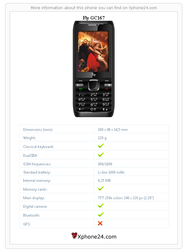 Fly GC167 technical specifications