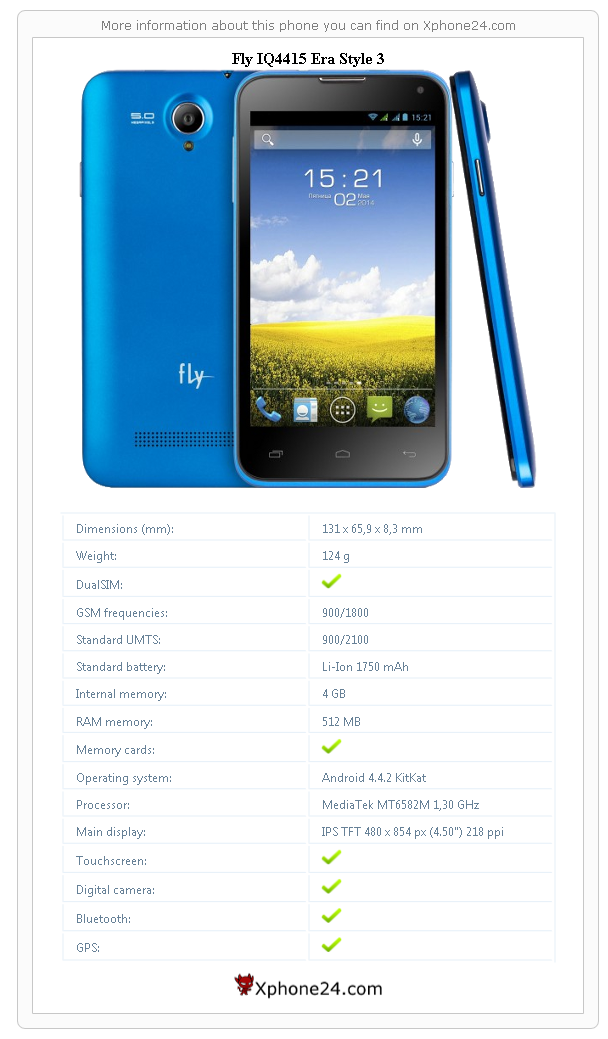 Fly IQ4415 Era Style 3 technical specifications