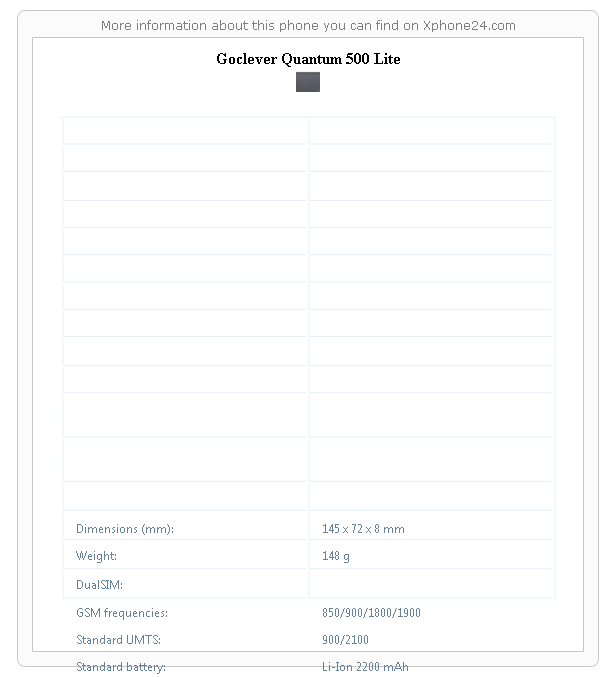 Goclever Quantum 500 Lite technical specifications