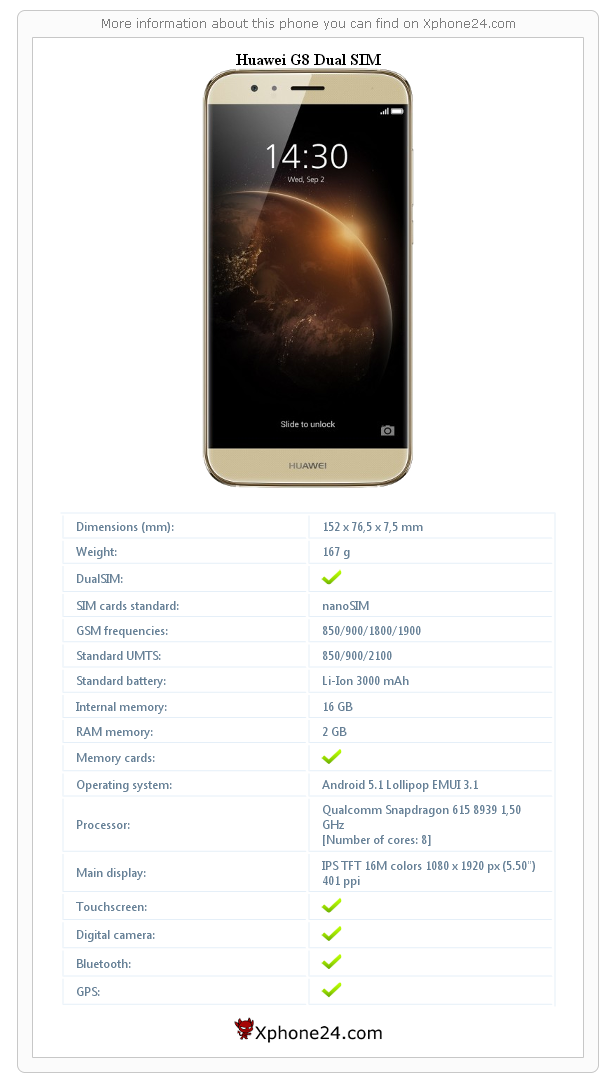 Huawei G8 Dual SIM technical specifications