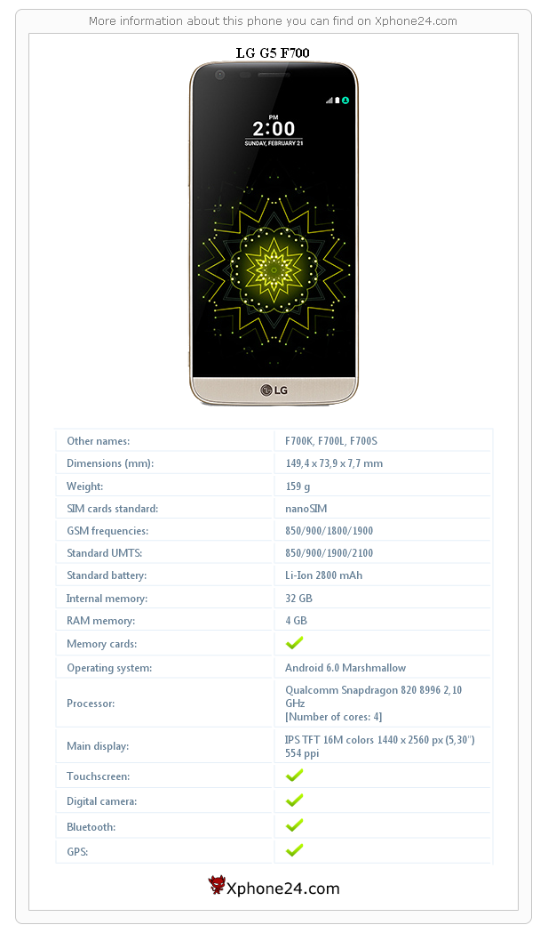 LG G5 F700 technical specifications