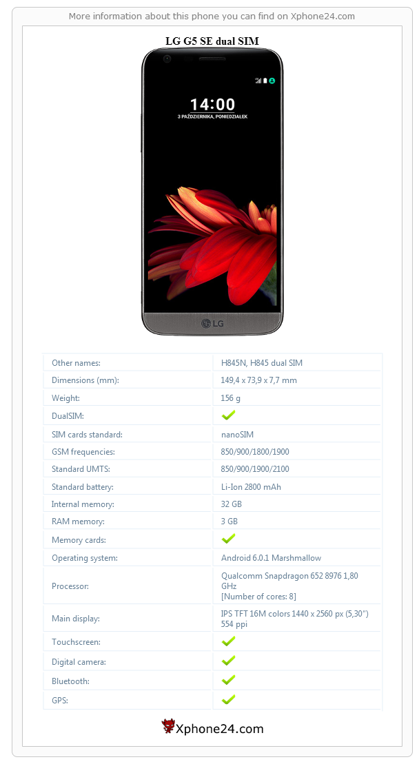 LG G5 SE dual SIM technical specifications