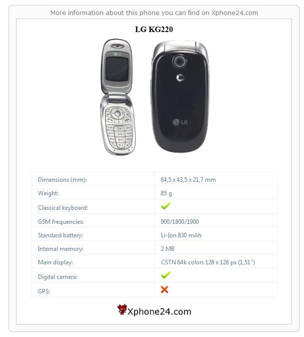 LG KG220 technical specifications