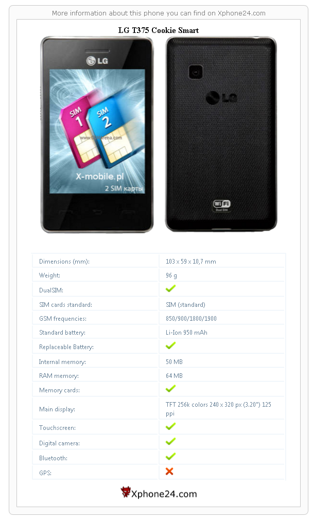 LG T375 Cookie Smart technical specifications