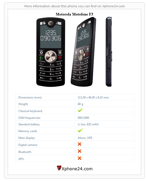 Motorola Motofone F3 technical specifications