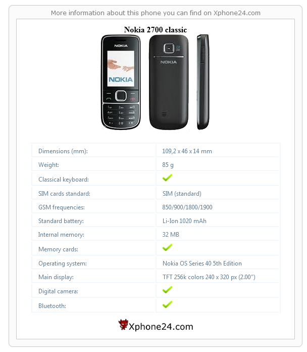 Nokia 2700 classic technical specifications