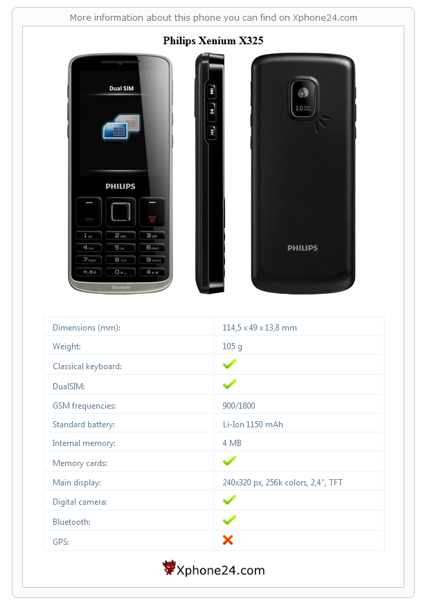 Philips Xenium X325 technical specifications
