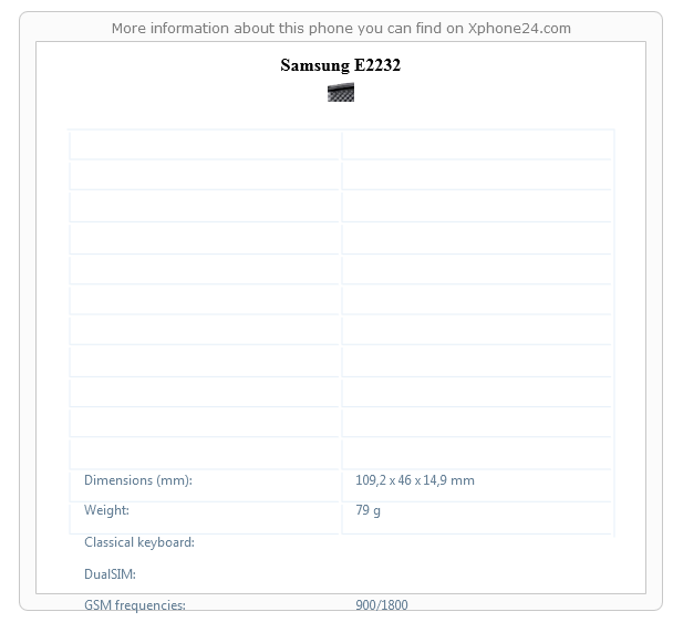Samsung E2232 technical specifications